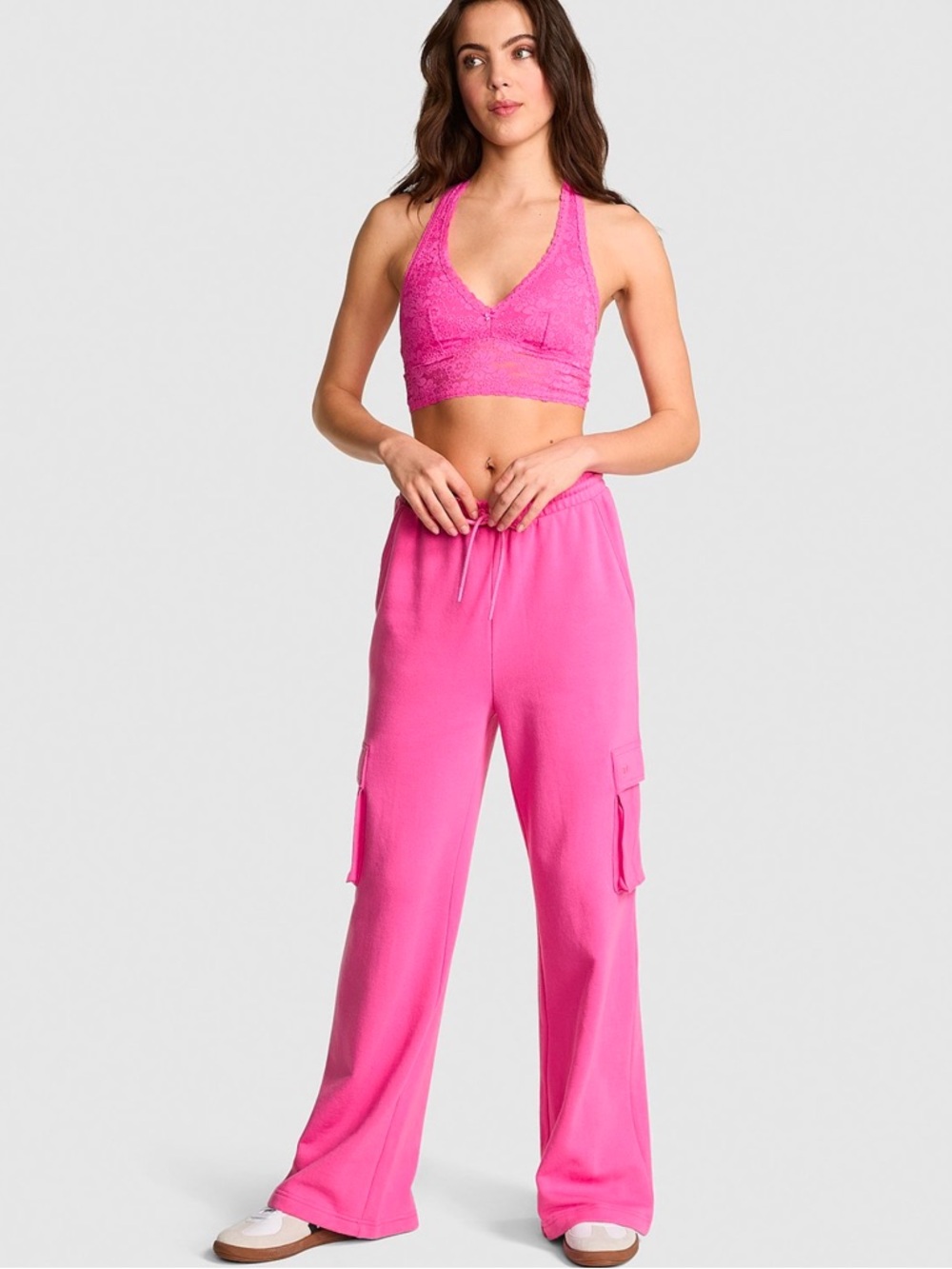 VS PINK CAMPUS FLEECE WIDE LEG CARGO SWEATPANTS LARGE NIP
